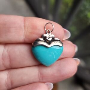 Handnade Sterling Silver 925 Turquoise Heart Pendant Charm